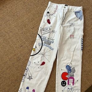 BDG Urban Outfitters High Rise White Doodle Carpenter Jeans Y2K 90s